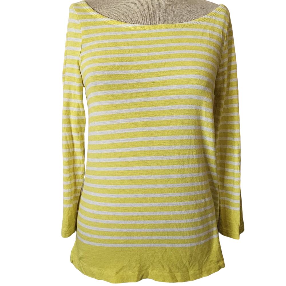 J Crew Yellow Striped Scoop Neck Top Size Small